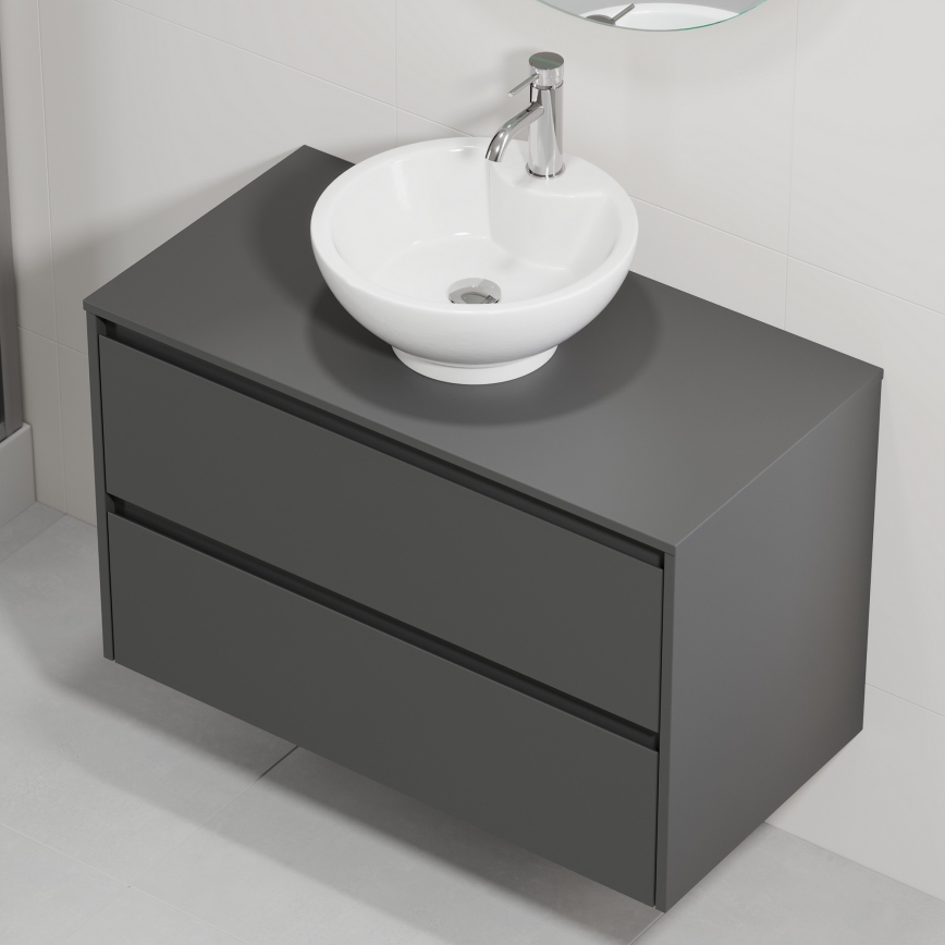 Badrumskommod med handfat TRONDHEIM/DRAMMEN 90x57x46 cm antracit/vit