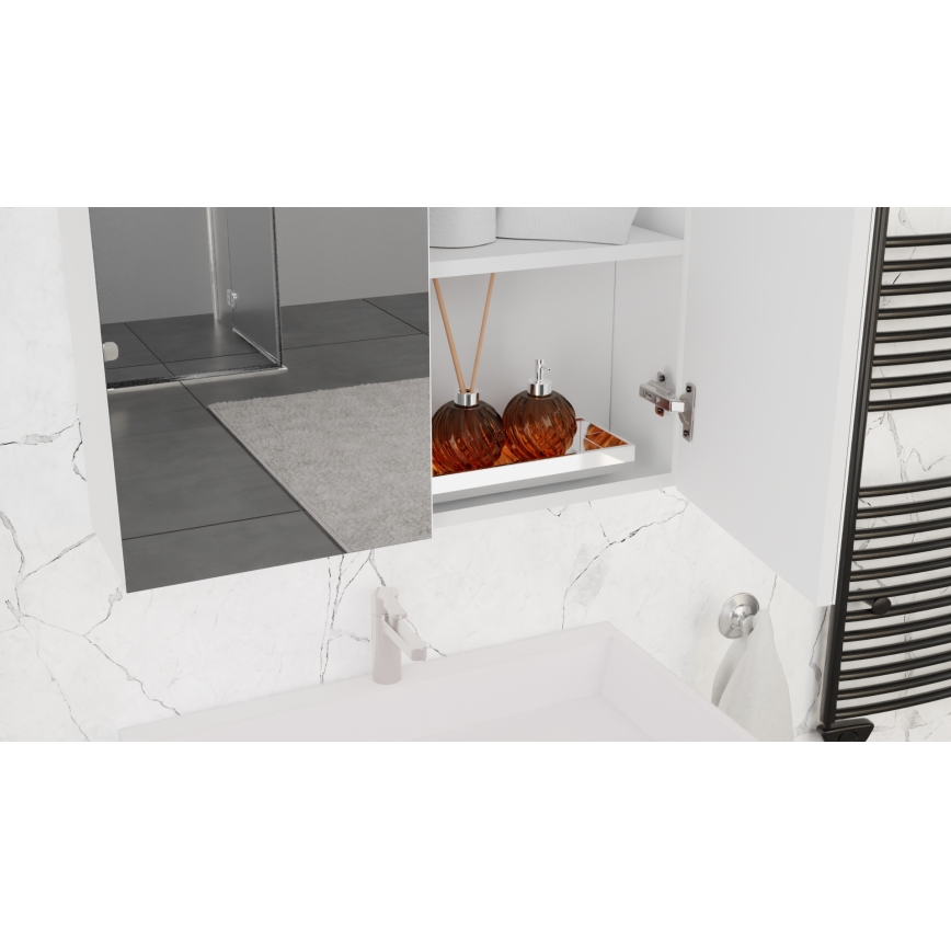 Badrumskommod med tvättställ KATE + spegelskåp + väggskåp, vit