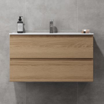 Badrumskommod med tvättställ KENWOOD 91x50x45 cm ek
