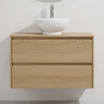 Badrumskommod med tvättställ TRONDHEIM/DRAMMEN 90x57x46 cm ek/vit