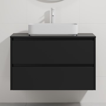 Badrumskommod med tvättställ TRONDHEIM/LJORDAL 90x57x46 cm svart/vit