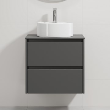 Badrumskommod med tvättställ TRONDHEIM/VIKEDAL 60x57x46 cm antracit/vit