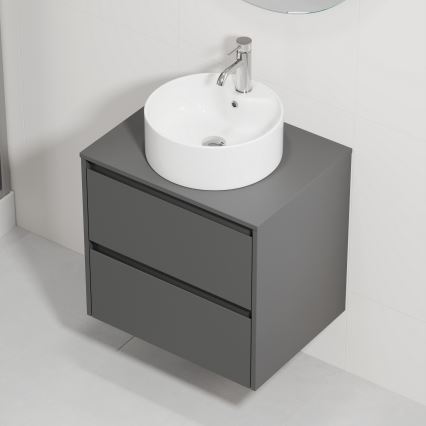 Badrumskommod med tvättställ TRONDHEIM/VIKEDAL 60x57x46 cm antracit/vit