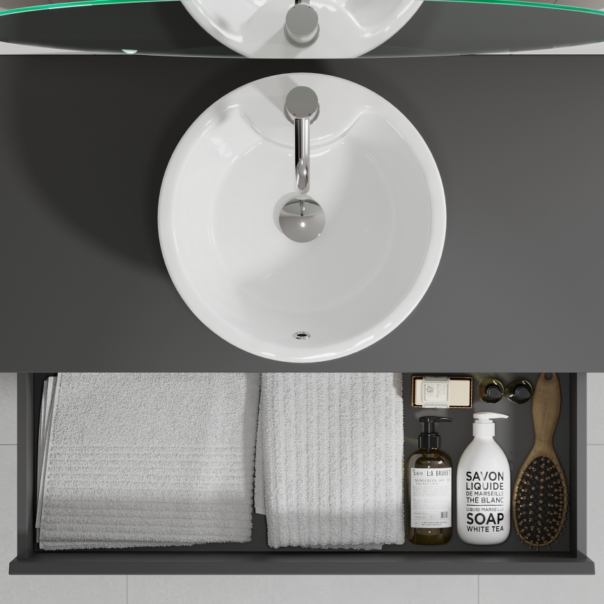 Badrumskommod med tvättställ TRONDHEIM/VIKEDAL 60x57x46 cm antracit/vit