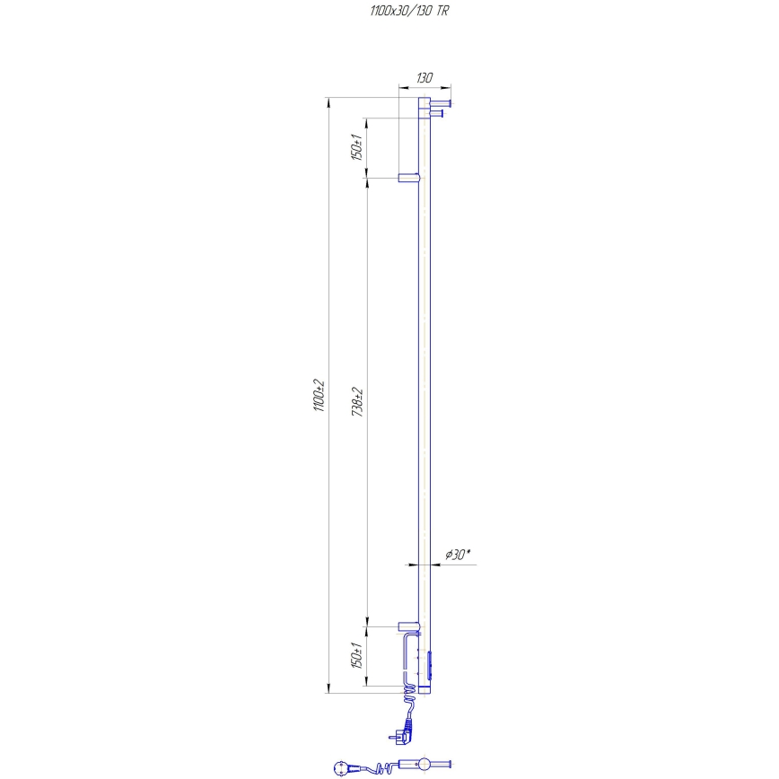 Badrumsradiator RAY 25W/230V 110x30 cm IP44 rostfritt stål/vit