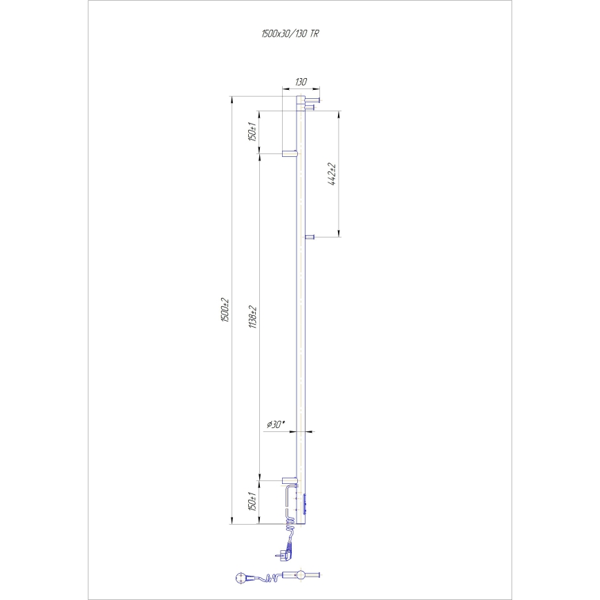 Badrumsradiator RAY 35W/230V 150x30 cm IP44 rostfritt stål/antracit
