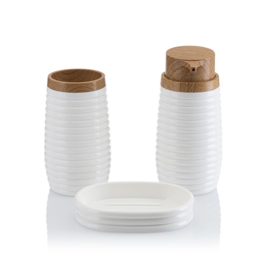 Badrumsset CAROL 5 delar vit/brun