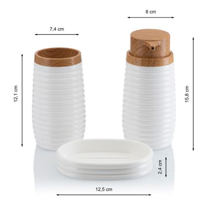 Badrumsset CAROL 5 delar vit/brun