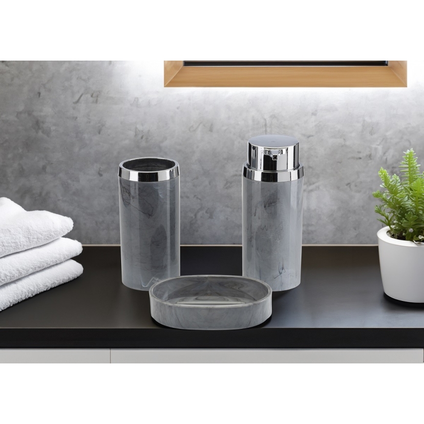 Badrumsset GRIS 5 delar grå/skinande krom