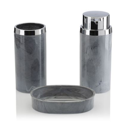 Badrumsset GRIS 5 delar grå/skinande krom