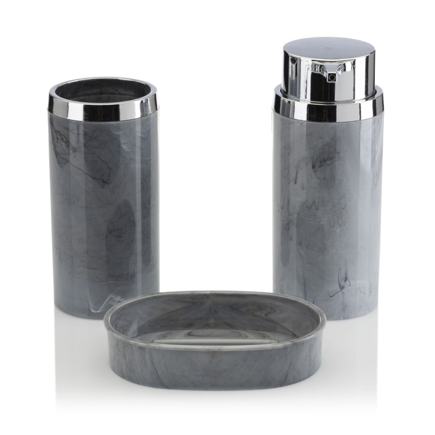 Badrumsset GRIS 5 delar grå/skinande krom