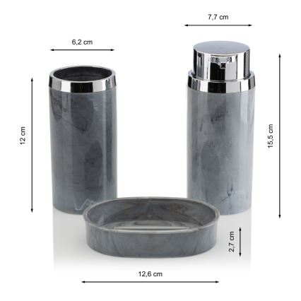 Badrumsset GRIS 5 delar grå/skinande krom