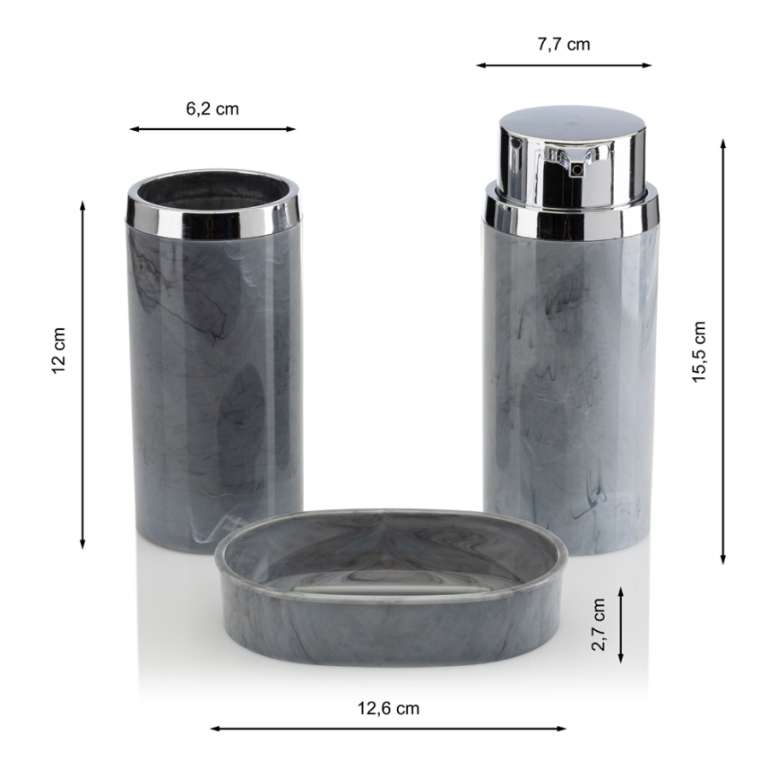 Badrumsset GRIS 5 delar grå/skinande krom