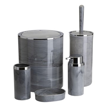 Badrumsset GRIS 5 delar grå/skinande krom