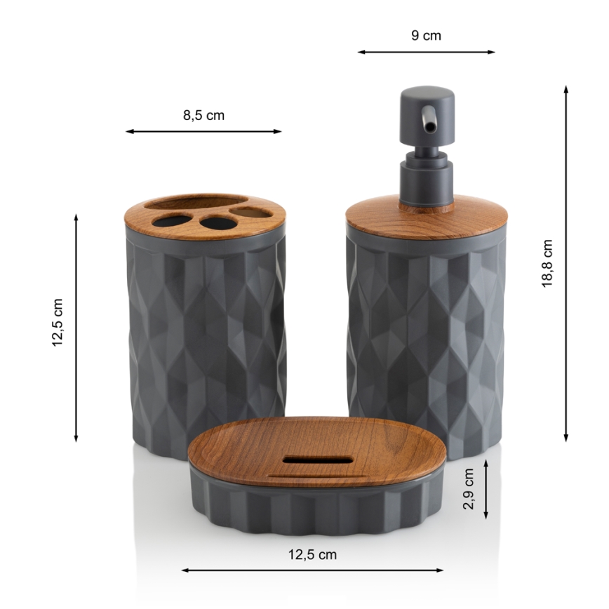 Badrumsset REINA 5 delar antracit/brun