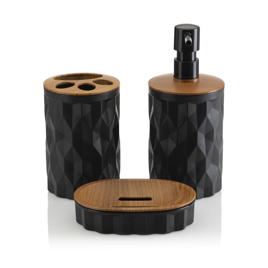 Badrumsset REINA 5 delar svart/brun