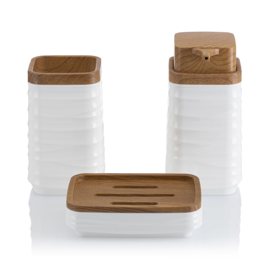 Badrumsset WAVE 5 delar vit/brun