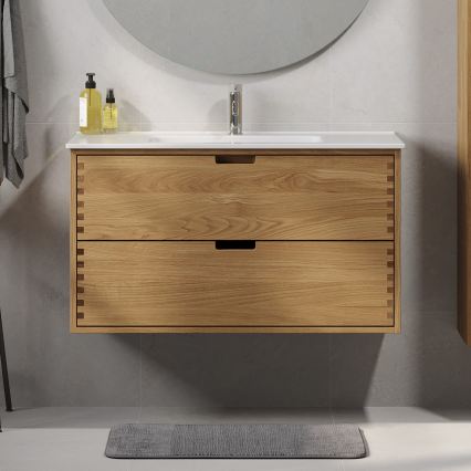 Badrumsskåp för tvättställ GRIBSKOV 100 cm beige/ek