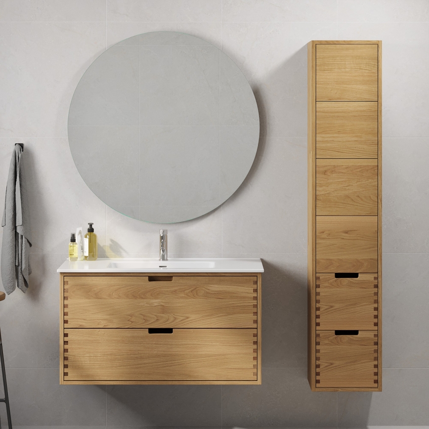 Badrumsskåp för tvättställ GRIBSKOV 100 cm beige/ek
