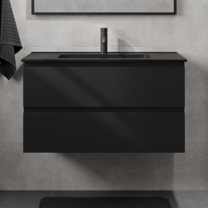 Badrumsskåp KENWOOD med tvättställ, 91 cm, svart