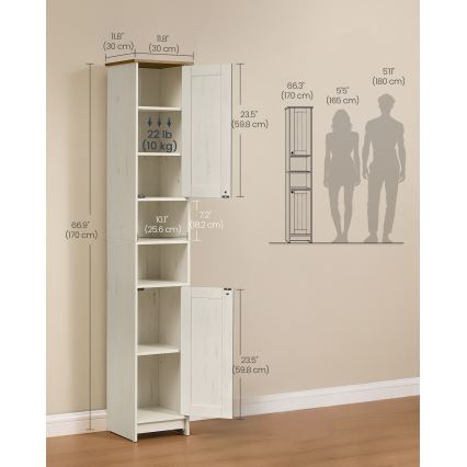 Badrumsskåp LEXI 30x170 cm vit/brun