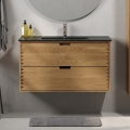 Badrumsskåp med tvättställ GRIBSKOV 100 cm beige/ek/svart
