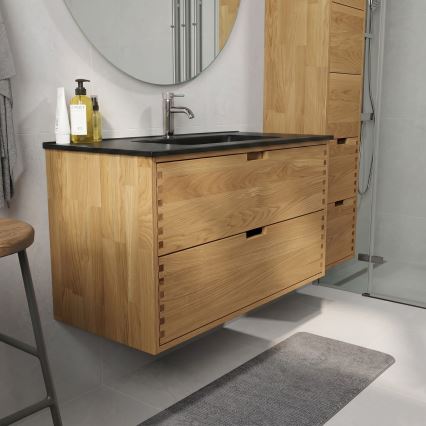 Badrumsskåp med tvättställ GRIBSKOV 100 cm beige/ek/svart