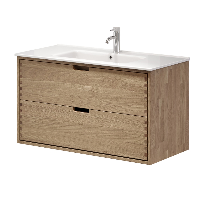 Badrumsskåp med tvättställ GRIBSKOV 100 cm beige/ek/vit