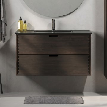 Badrumsskåp med tvättställ GRIBSKOV 100 cm brun/ek/svart