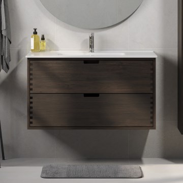 Badrumsskåp med tvättställ GRIBSKOV 100 cm brun/ek/vit