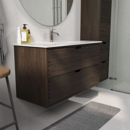 Badrumsskåp med tvättställ GRIBSKOV 100 cm brun/ek/vit