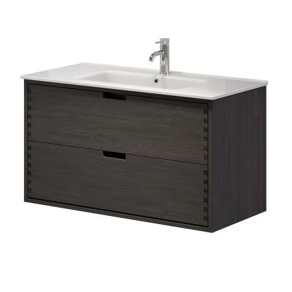 Badrumsskåp med tvättställ GRIBSKOV 100 cm brun/ek/vit