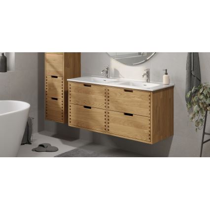 Badrumsskåp med tvättställ GRIBSKOV 120 cm beige/ek/vit