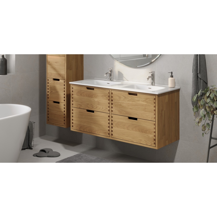 Badrumsskåp med tvättställ GRIBSKOV 120 cm beige/ek/vit