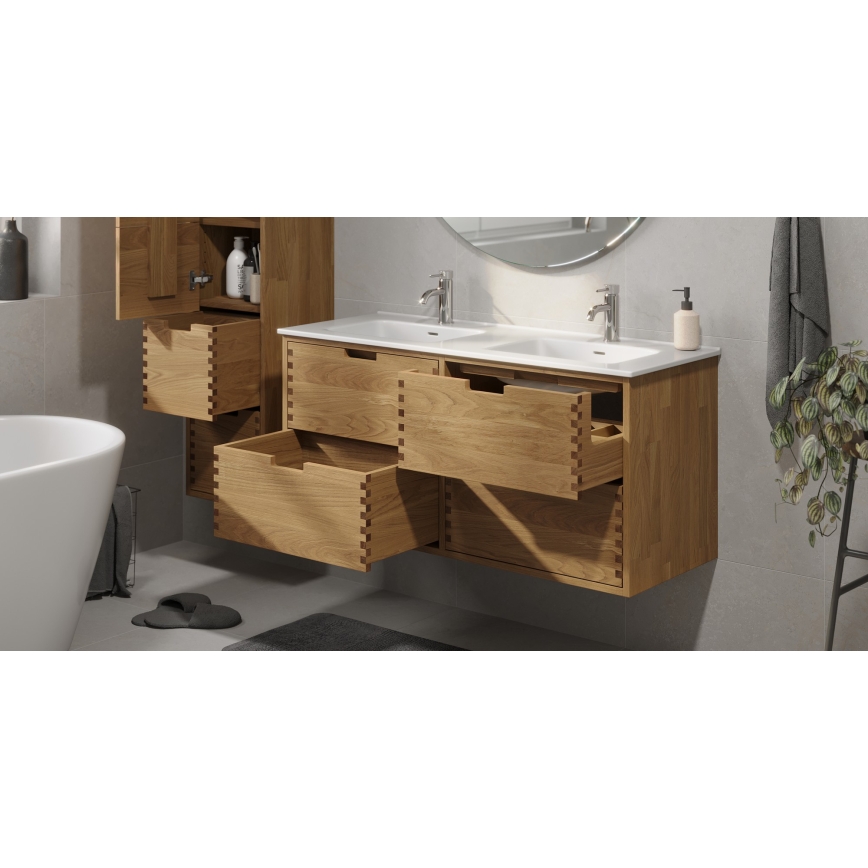 Badrumsskåp med tvättställ GRIBSKOV 120 cm beige/ek/vit