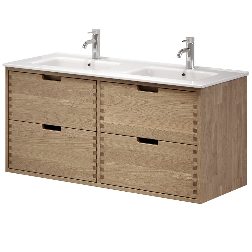 Badrumsskåp med tvättställ GRIBSKOV 120 cm beige/ek/vit