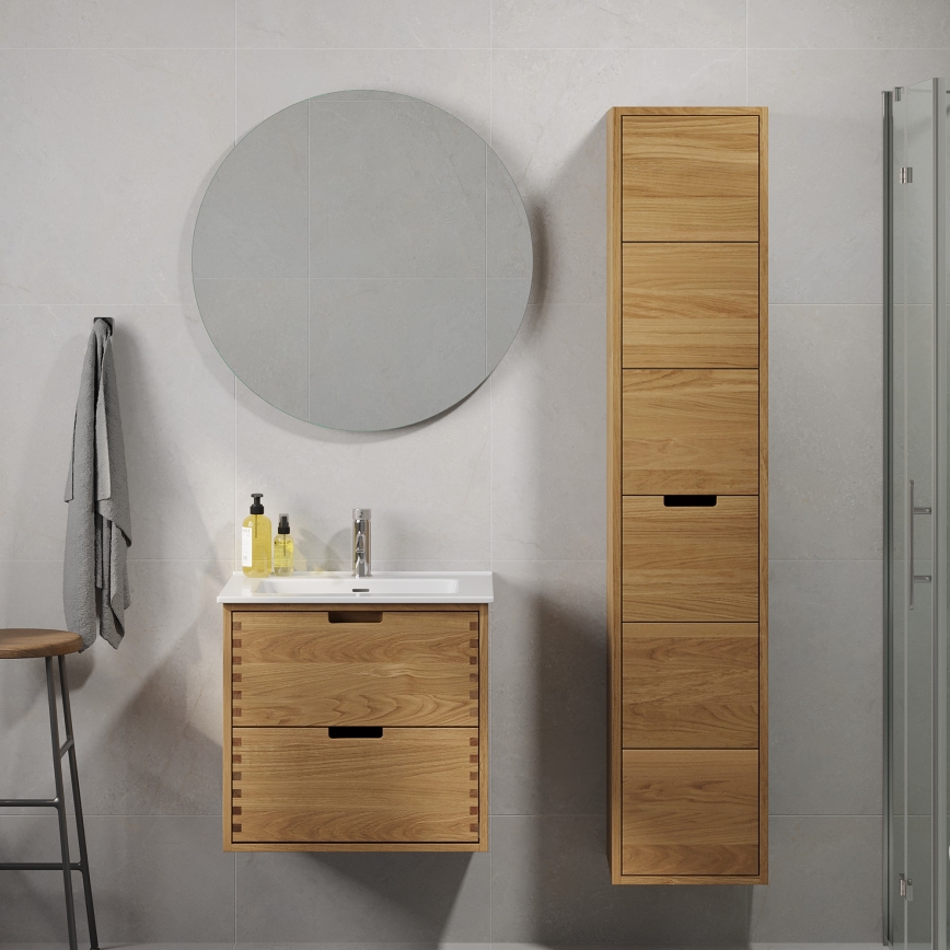 Badrumsskåp med tvättställ GRIBSKOV 60 cm beige/ek/vit