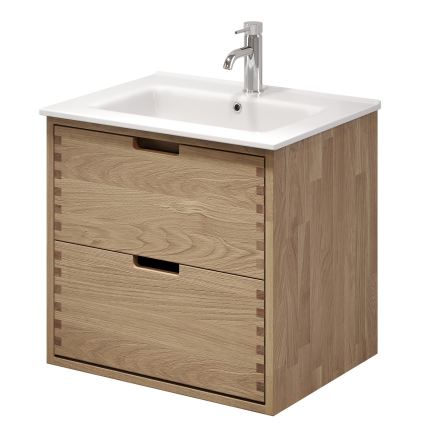 Badrumsskåp med tvättställ GRIBSKOV 60 cm beige/ek/vit