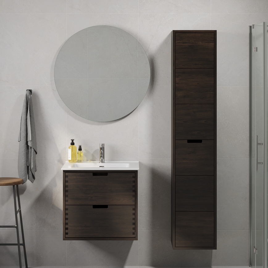 Badrumsskåp med tvättställ GRIBSKOV 60 cm brun/ek/vit
