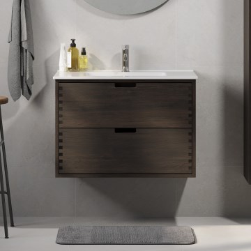 Badrumsskåp med tvättställ GRIBSKOV 80 cm brun/ek/vit