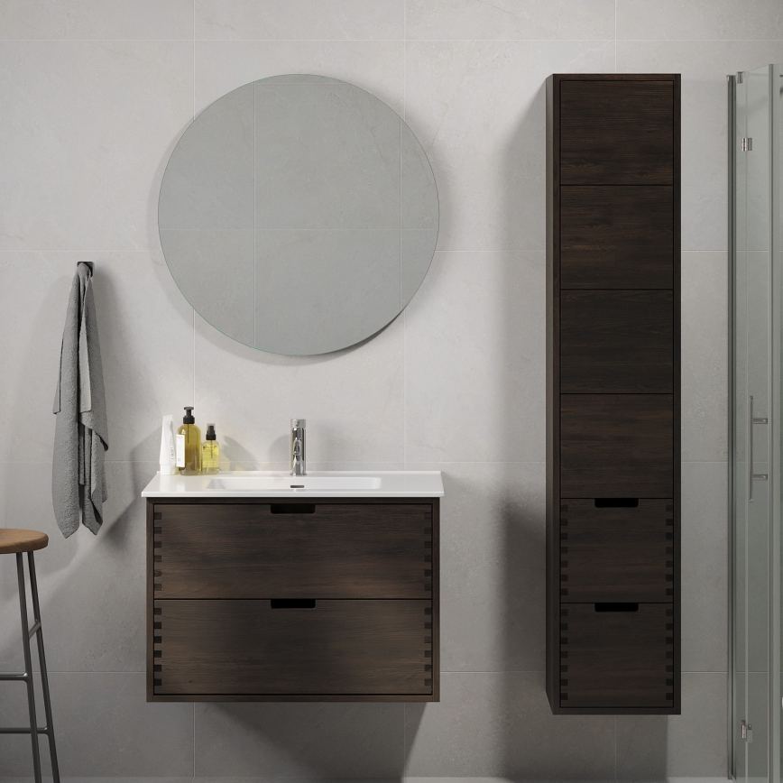 Badrumsskåp med tvättställ GRIBSKOV 80 cm brun/ek/vit