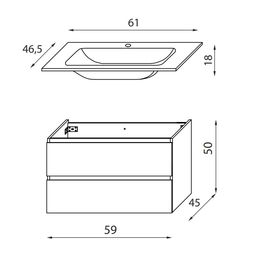 Badrumsskåp med tvättställ KENWOOD 61 cm ek/vit