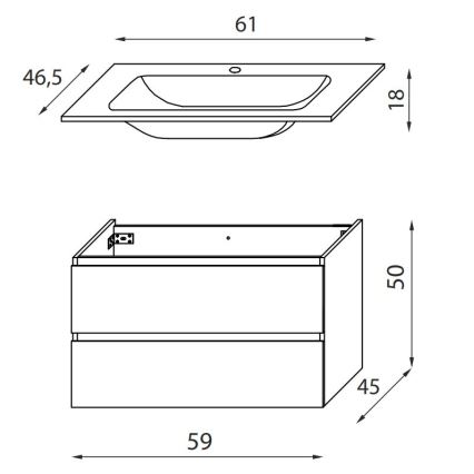 Badrumsskåp med tvättställ KENWOOD 61 cm valnöt/svart