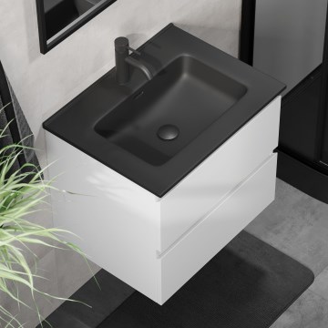 Badrumsskåp med tvättställ KENWOOD 61x52x45 cm vit/svart