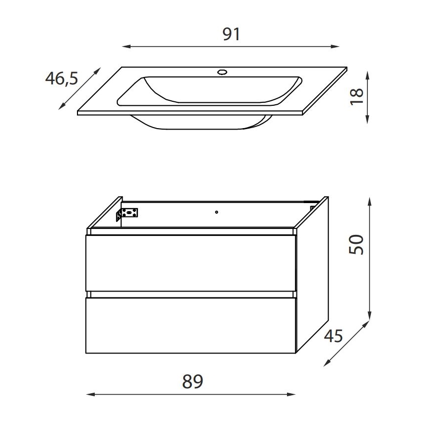 Badrumsskåp med tvättställ KENWOOD 91 cm, vit