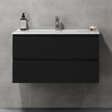 Badrumsskåp med tvättställ KENWOOD 91x50x45 cm svart