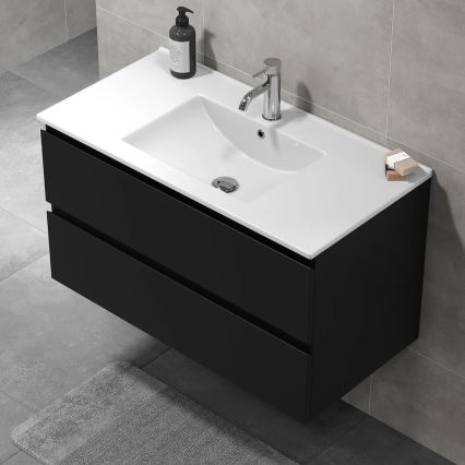 Badrumsskåp med tvättställ KENWOOD 91x50x45 cm svart