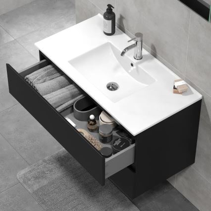 Badrumsskåp med tvättställ KENWOOD 91x50x45 cm svart