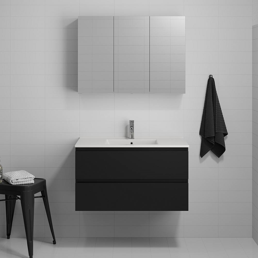 Badrumsskåp med tvättställ KENWOOD 91x50x45 cm svart