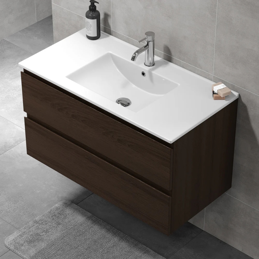 Badrumsskåp med tvättställ KENWOOD 91x50x47 cm valnöt